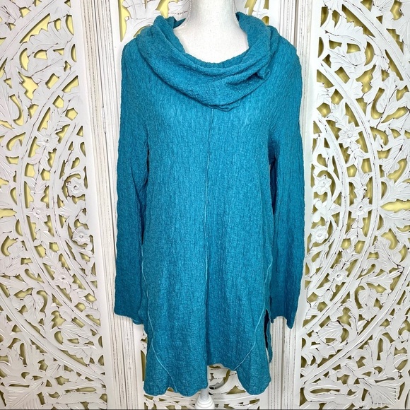 Soft Surroundings Teal Textured Cowl Neck Tunic - Picture 1 of 6